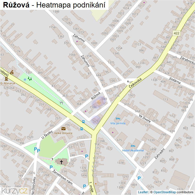 Mapa Růžová - Firmy v ulici.