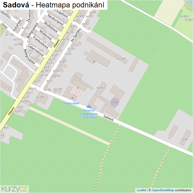 Mapa Sadová - Firmy v ulici.