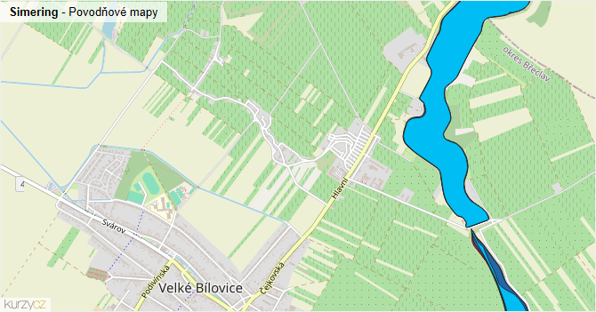Simering - záplavové mapy stoleté vody