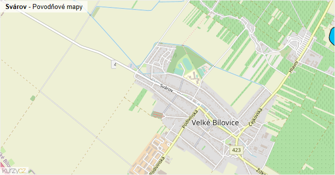 Svárov - záplavové mapy stoleté vody