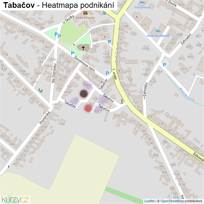 Mapa Tabačov - Firmy v ulici.