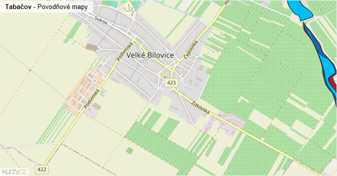 Tabačov - záplavové mapy stoleté vody