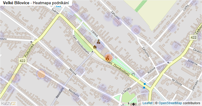 Velké Bílovice - mapa podnikání