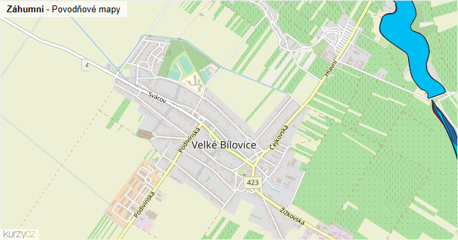 Záhumní - záplavové mapy stoleté vody