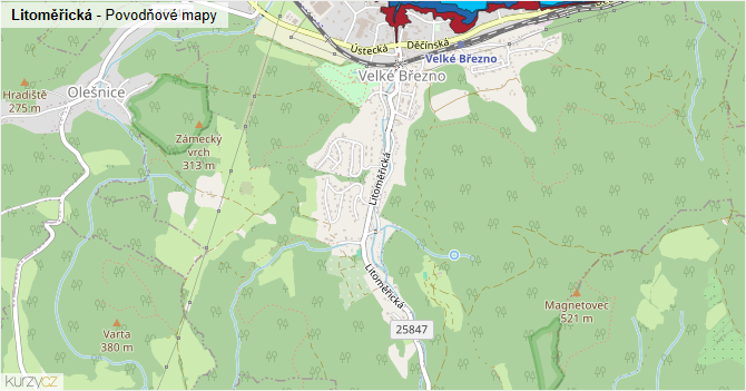 Litoměřická - záplavové mapy stoleté vody