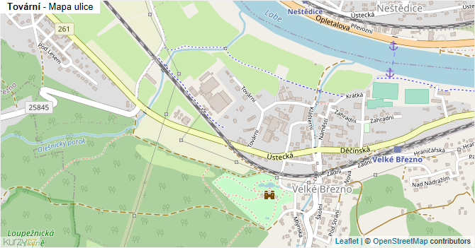 Tovární - mapa ulice
