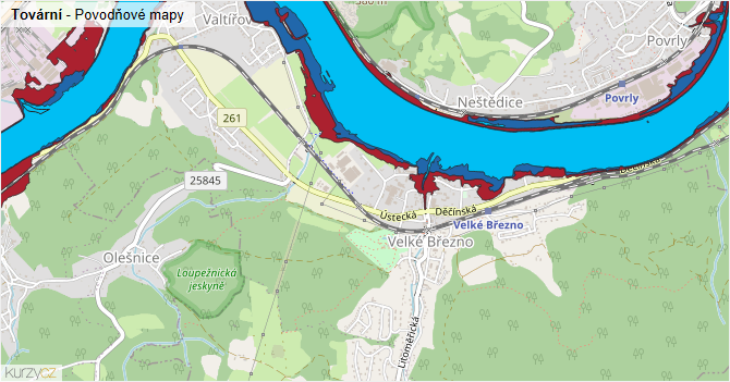 Tovární - záplavové mapy stoleté vody