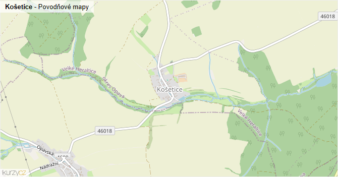Košetice - záplavové mapy stoleté vody