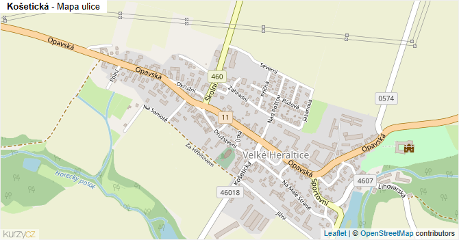 Košetická - mapa ulice