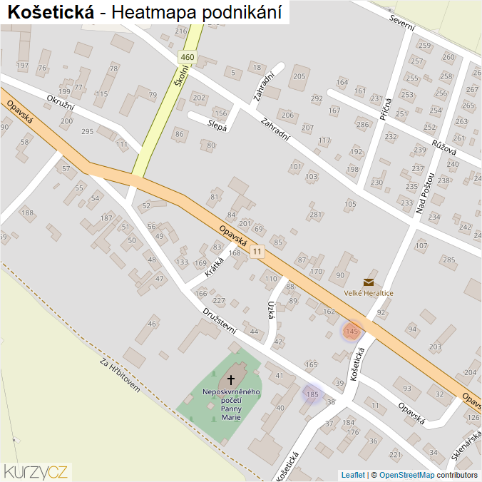 Mapa Košetická - Firmy v ulici.