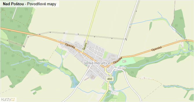 Nad Poštou - záplavové mapy stoleté vody