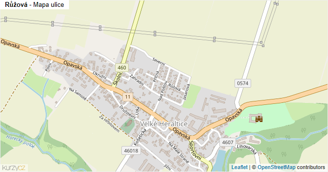 Růžová - mapa ulice