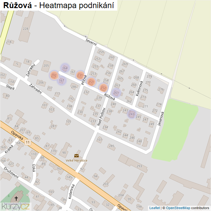 Mapa Růžová - Firmy v ulici.