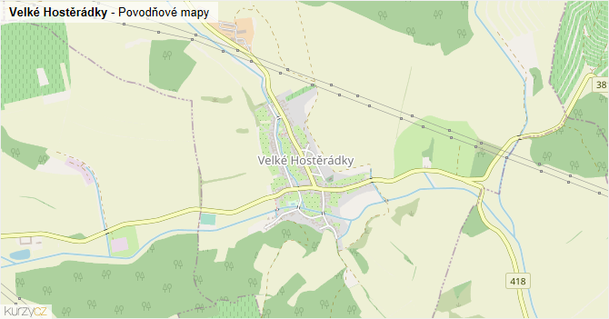 Velké Hostěrádky - záplavové mapy stoleté vody