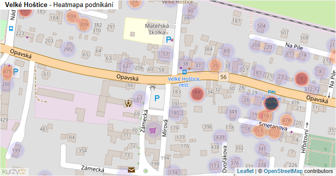 Velké Hoštice - mapa podnikání