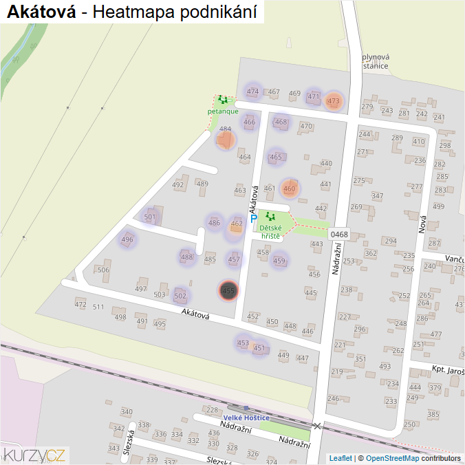 Mapa Akátová - Firmy v ulici.
