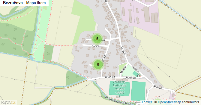 Bezručova - mapa firem