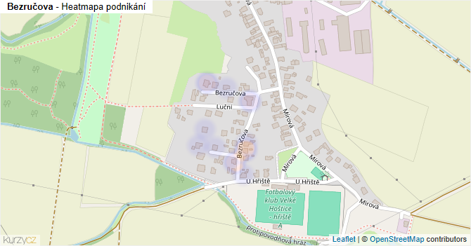Bezručova - mapa podnikání