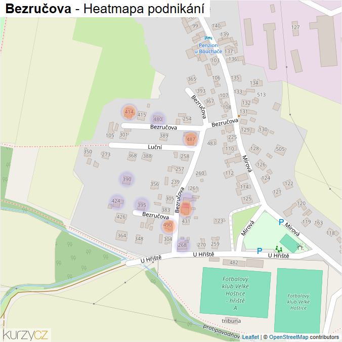 Mapa Bezručova - Firmy v ulici.
