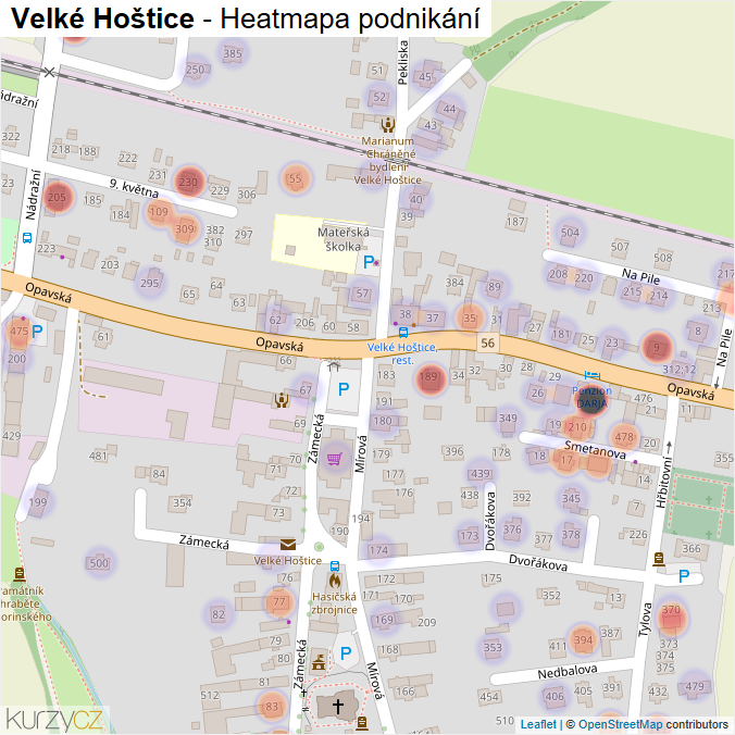 Mapa Velké Hoštice - Firmy v části obce.