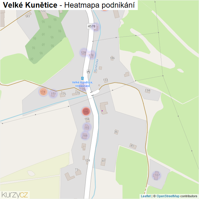 Mapa Velké Kunětice - Firmy v části obce.