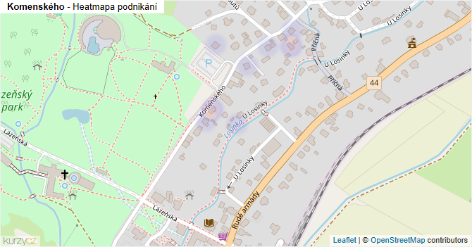 Komenského - mapa podnikání