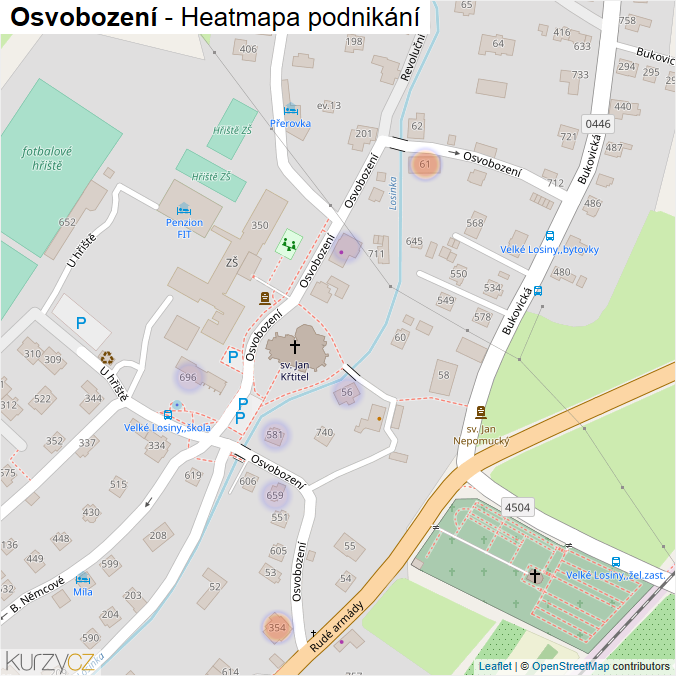 Mapa Osvobození - Firmy v ulici.
