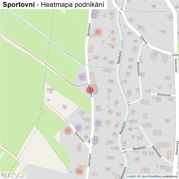 Mapa Sportovní - Firmy v ulici.