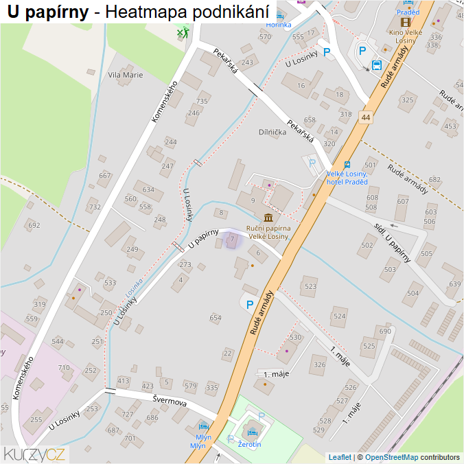 Mapa U papírny - Firmy v ulici.