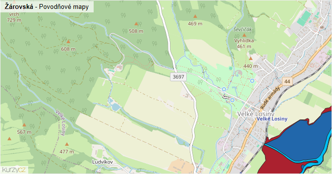 Žárovská - záplavové mapy stoleté vody
