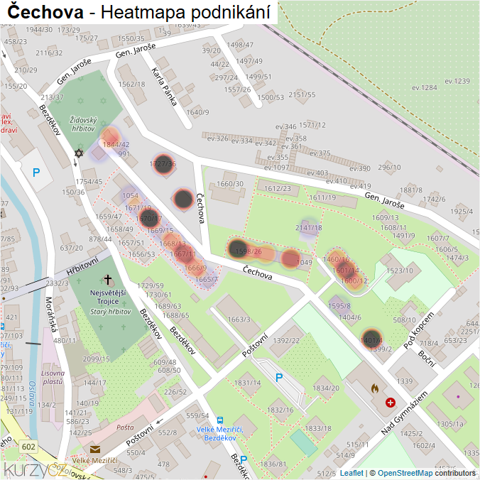 Mapa Čechova - Firmy v ulici.