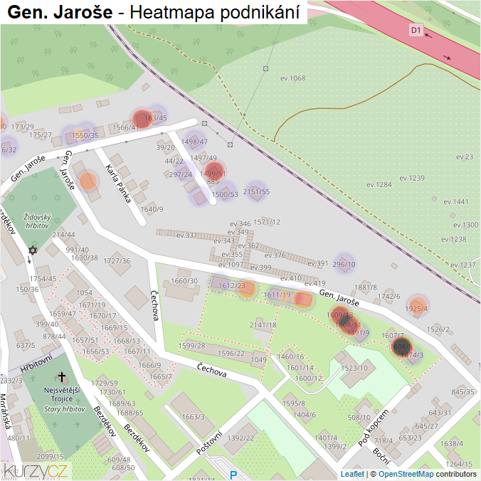 Mapa Gen. Jaroše - Firmy v ulici.