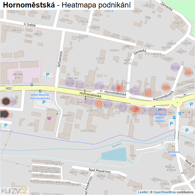 Mapa Hornoměstská - Firmy v ulici.