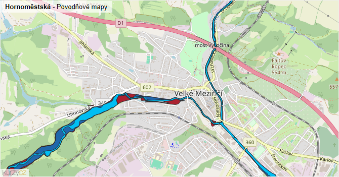 Hornoměstská - záplavové mapy stoleté vody