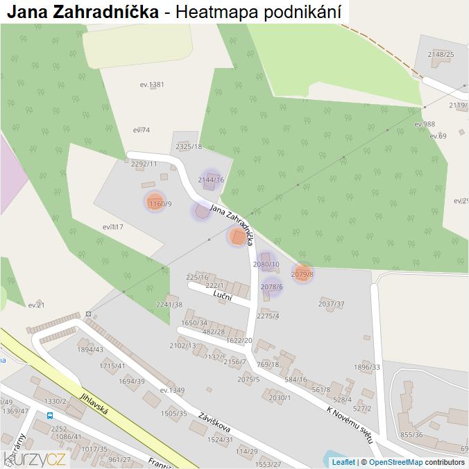 Mapa Jana Zahradníčka - Firmy v ulici.