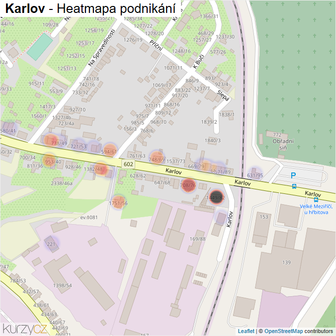 Mapa Karlov - Firmy v ulici.