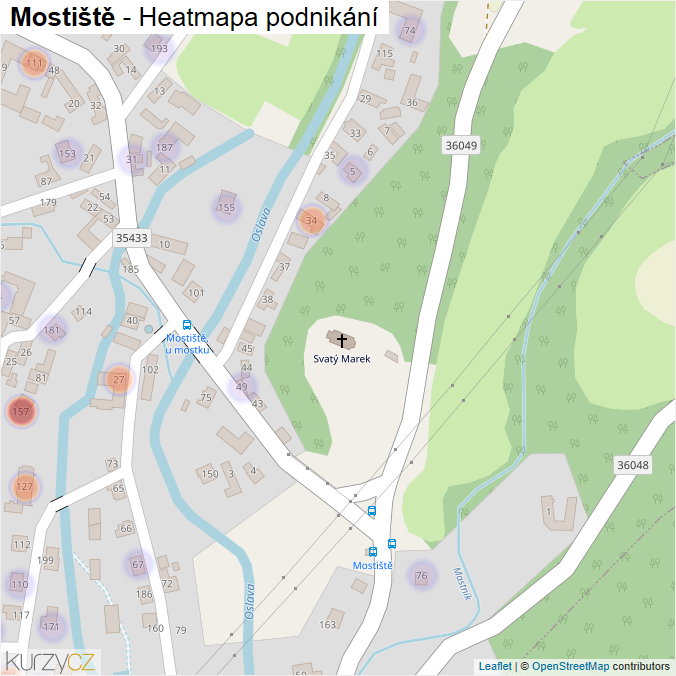 Mapa Mostiště - Firmy v části obce.