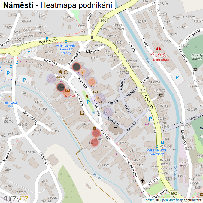 Mapa Náměstí - Firmy v ulici.