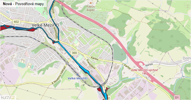 Nová - záplavové mapy stoleté vody