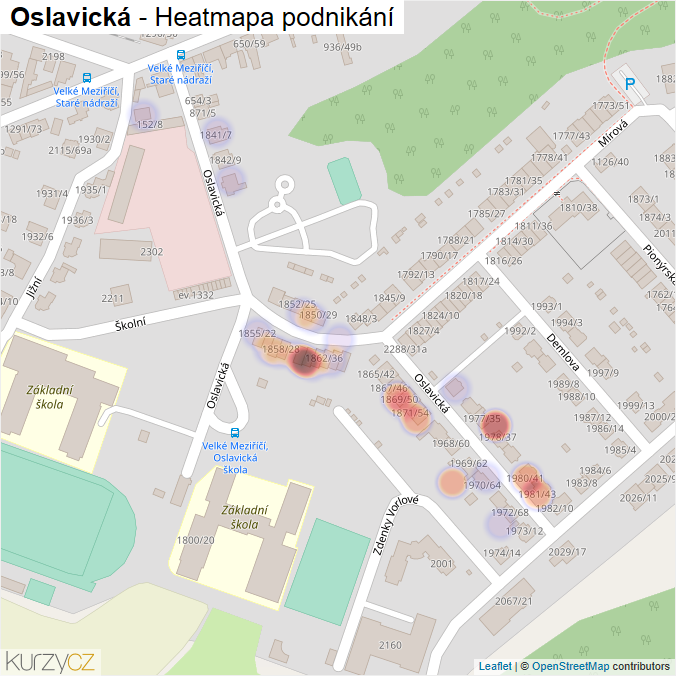 Mapa Oslavická - Firmy v ulici.