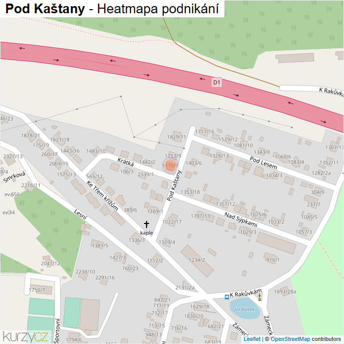 Mapa Pod Kaštany - Firmy v ulici.