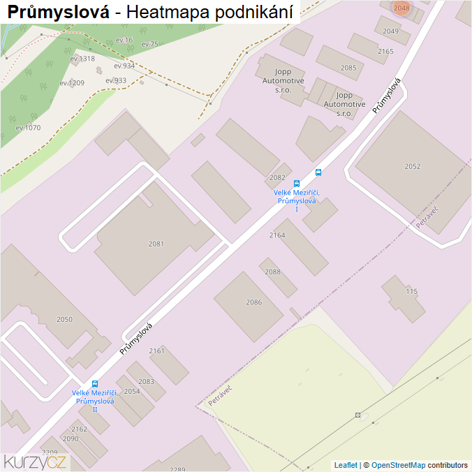 Mapa Průmyslová - Firmy v ulici.