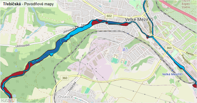 Třebíčská - záplavové mapy stoleté vody