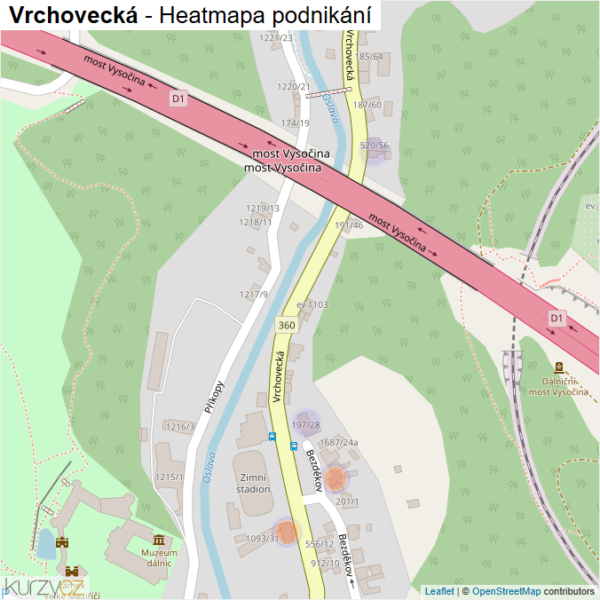 Mapa Vrchovecká - Firmy v ulici.
