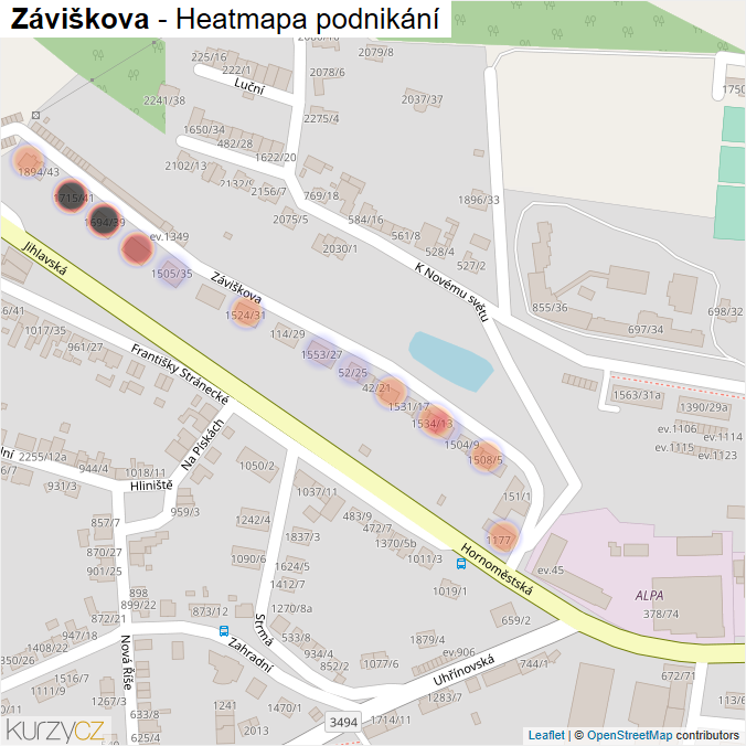 Mapa Záviškova - Firmy v ulici.