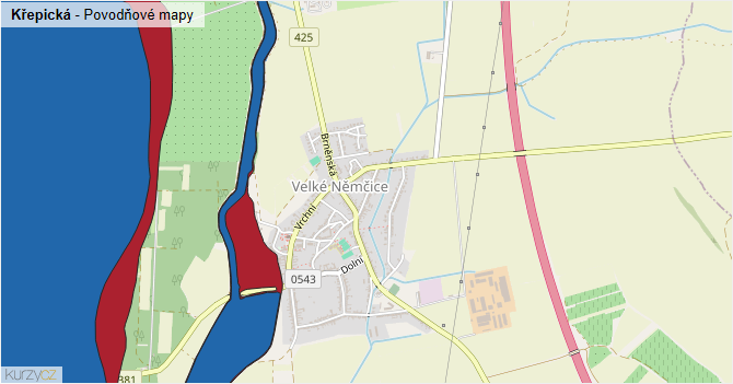 Křepická - záplavové mapy stoleté vody