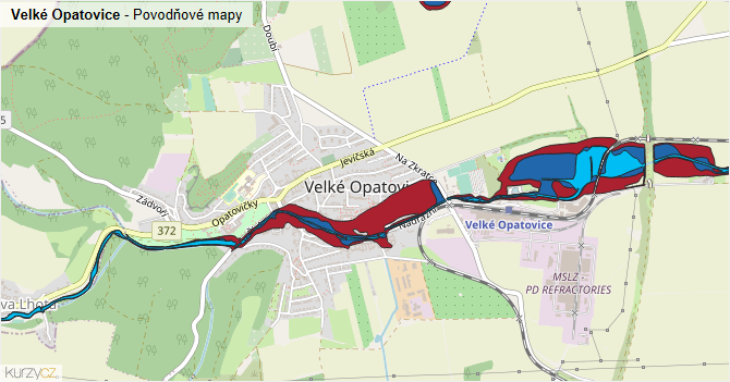 Velké Opatovice - záplavové mapy stoleté vody