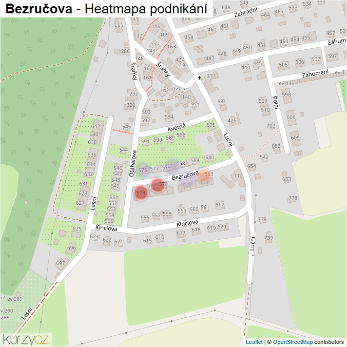 Mapa Bezručova - Firmy v ulici.