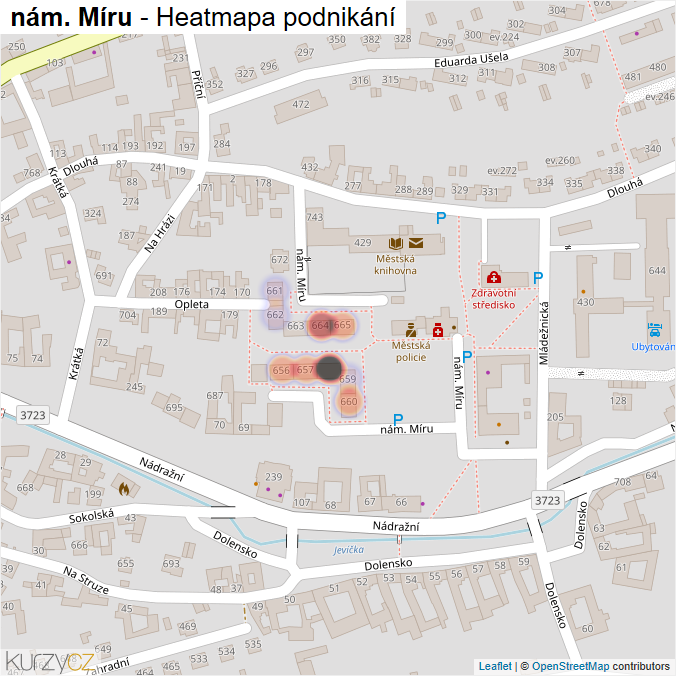 Mapa nám. Míru - Firmy v ulici.