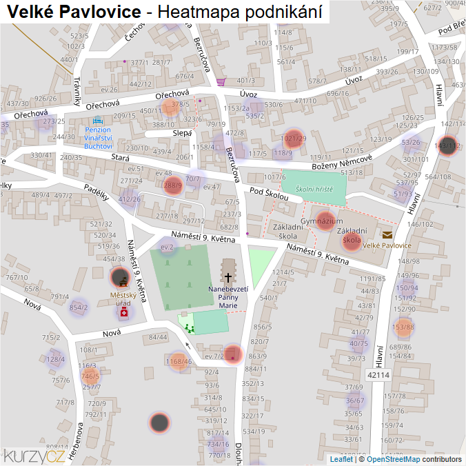Mapa Velké Pavlovice - Firmy v obci.